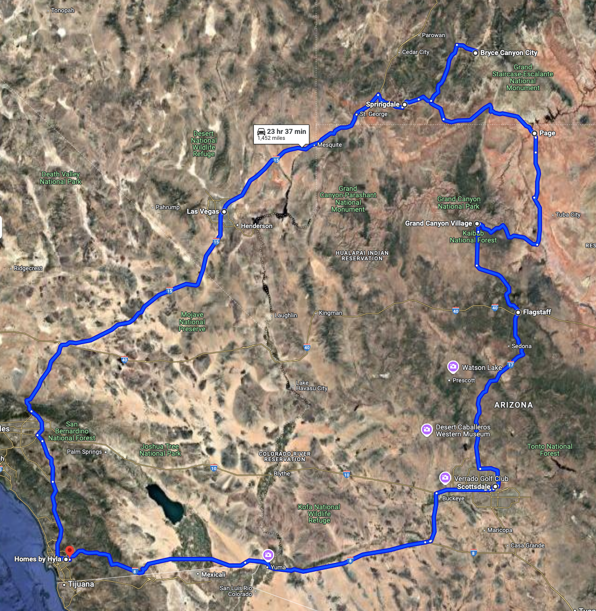 Around The Grand Canyon Roadtrip Around The Grand Canyon Roadtrip | Source: Google Maps