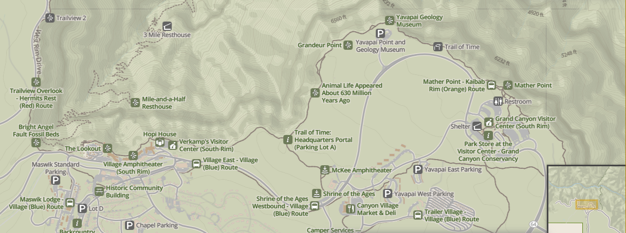 Grand Canyon South Rim Map Grand Canyon South Rim Map