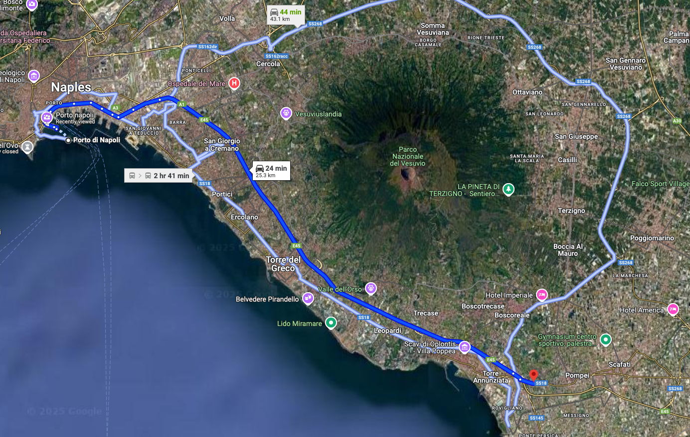 Naples To Pompeii Naples To Pompeii Map | Source: Google Maps